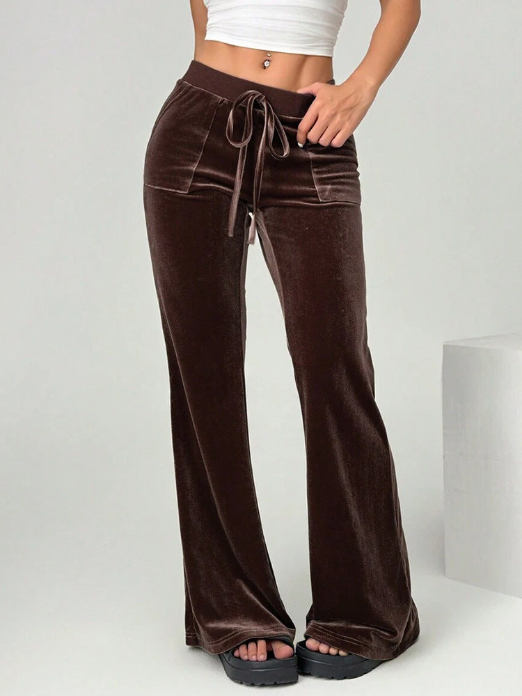 Velvet Flare Pants High Waist Wide Leg Casual Trousers