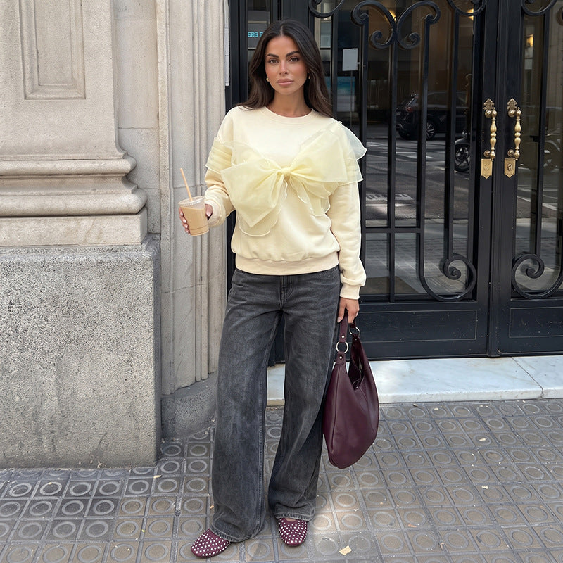 Bow Sweatshirt Elegant Oversized Organza Detail