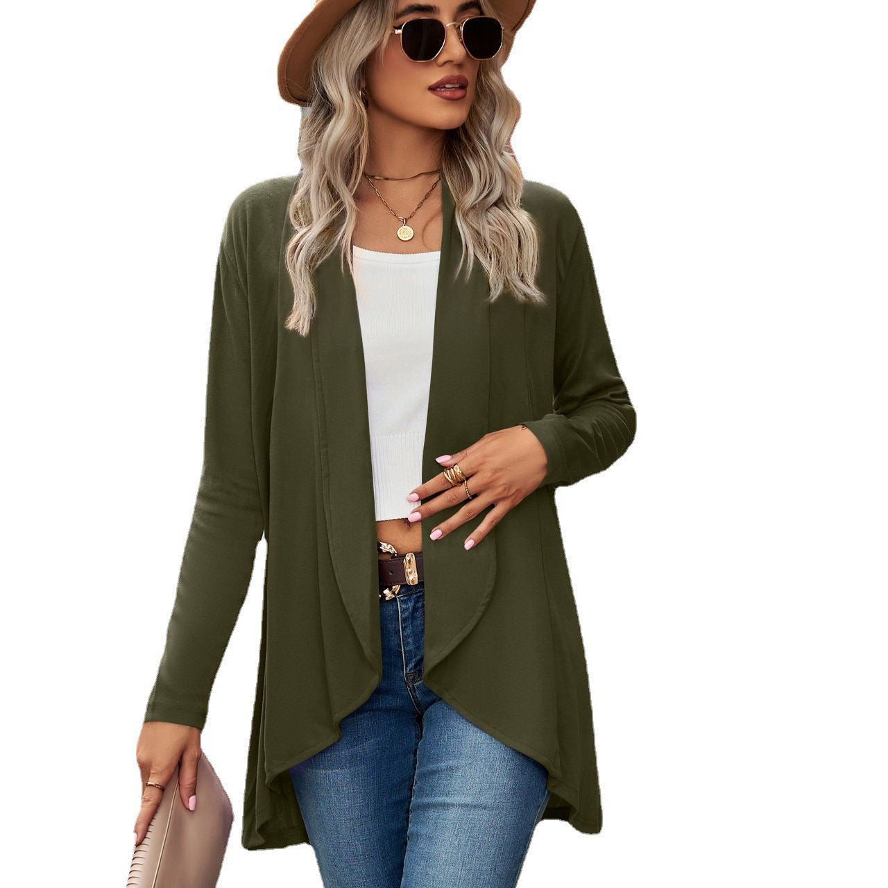 Open Front Knit Cardigan Long Sleeve Casual Sweater