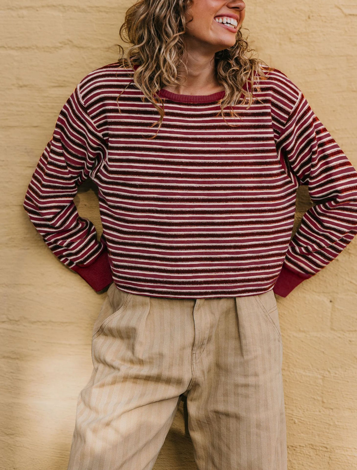 Women's Oversized Striped Crew Neck Knit Sweater