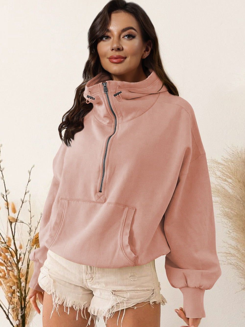 Women's Oversized Half Zip Hoodie Sweatshirt Pullover