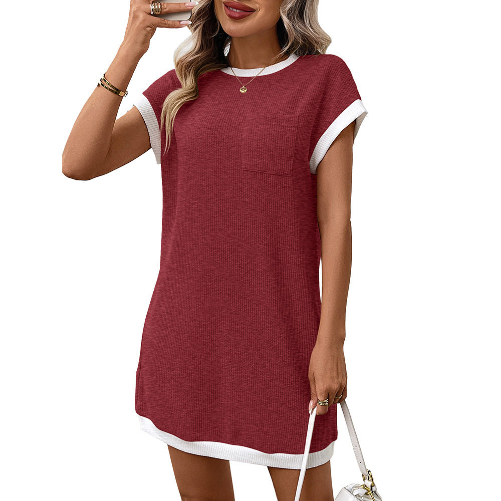 Women Contrast Trim Pocket T Shirt Dress
