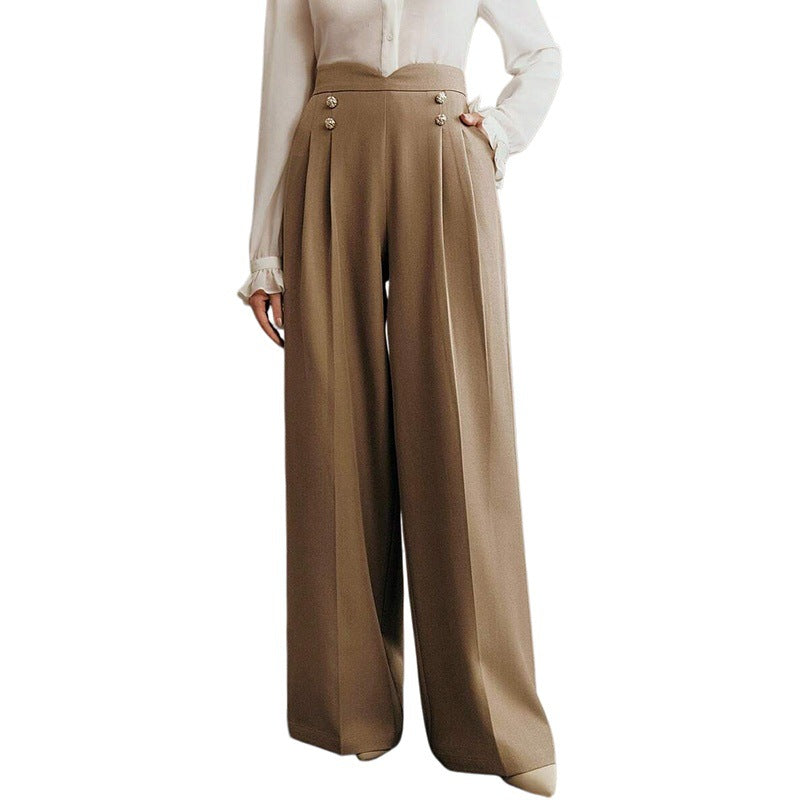 Women's High Waisted Wide Leg Work Pants Button Front
