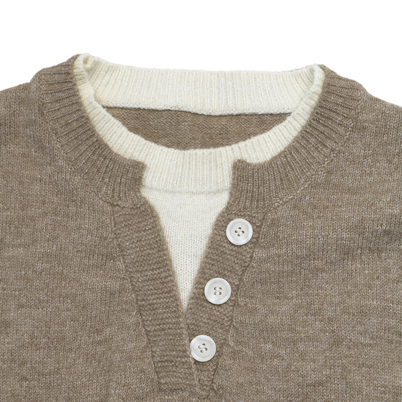 Colorblock Knit Sweater Relaxed Fit Long Sleeve Pullover