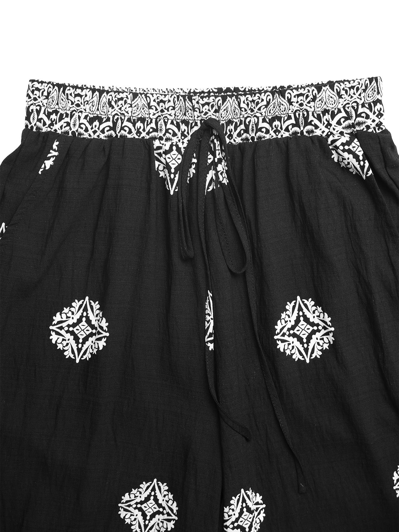 Boho Print Elastic Waist Wide Leg Vacation Pants