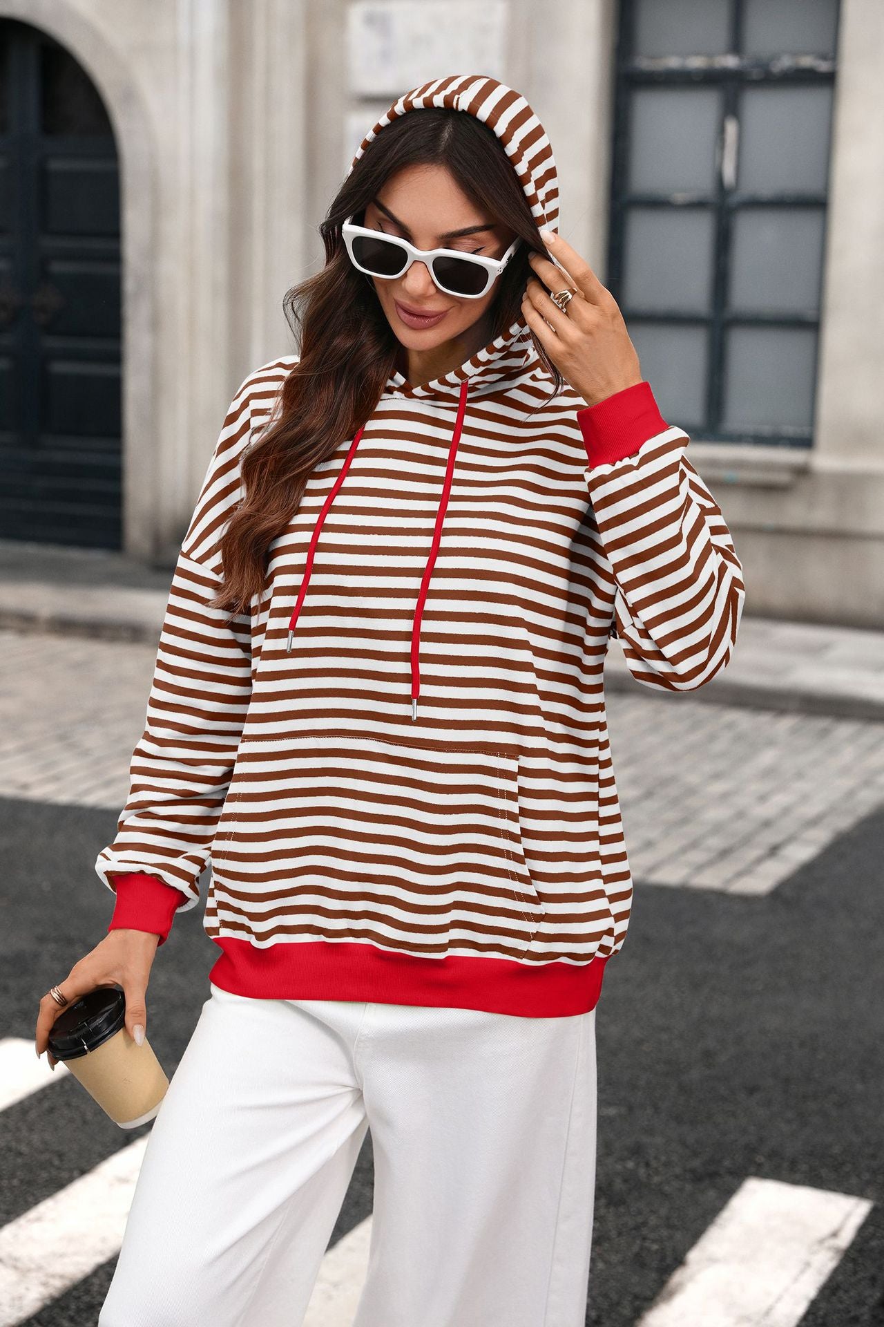Striped  Hoodie Pullover Casual Oversized Top