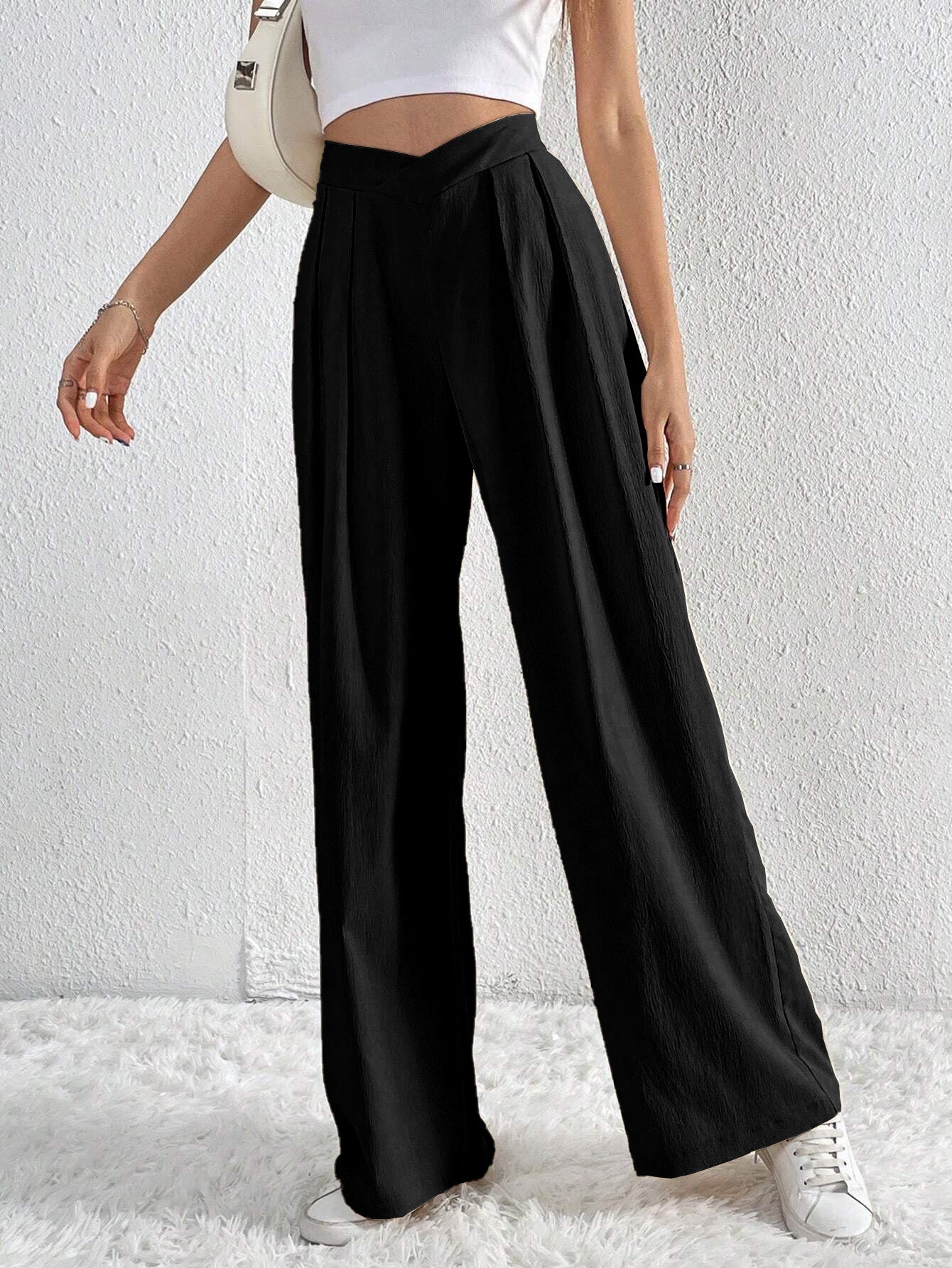 High Waist Pleated Wide Leg Palazzo Pants