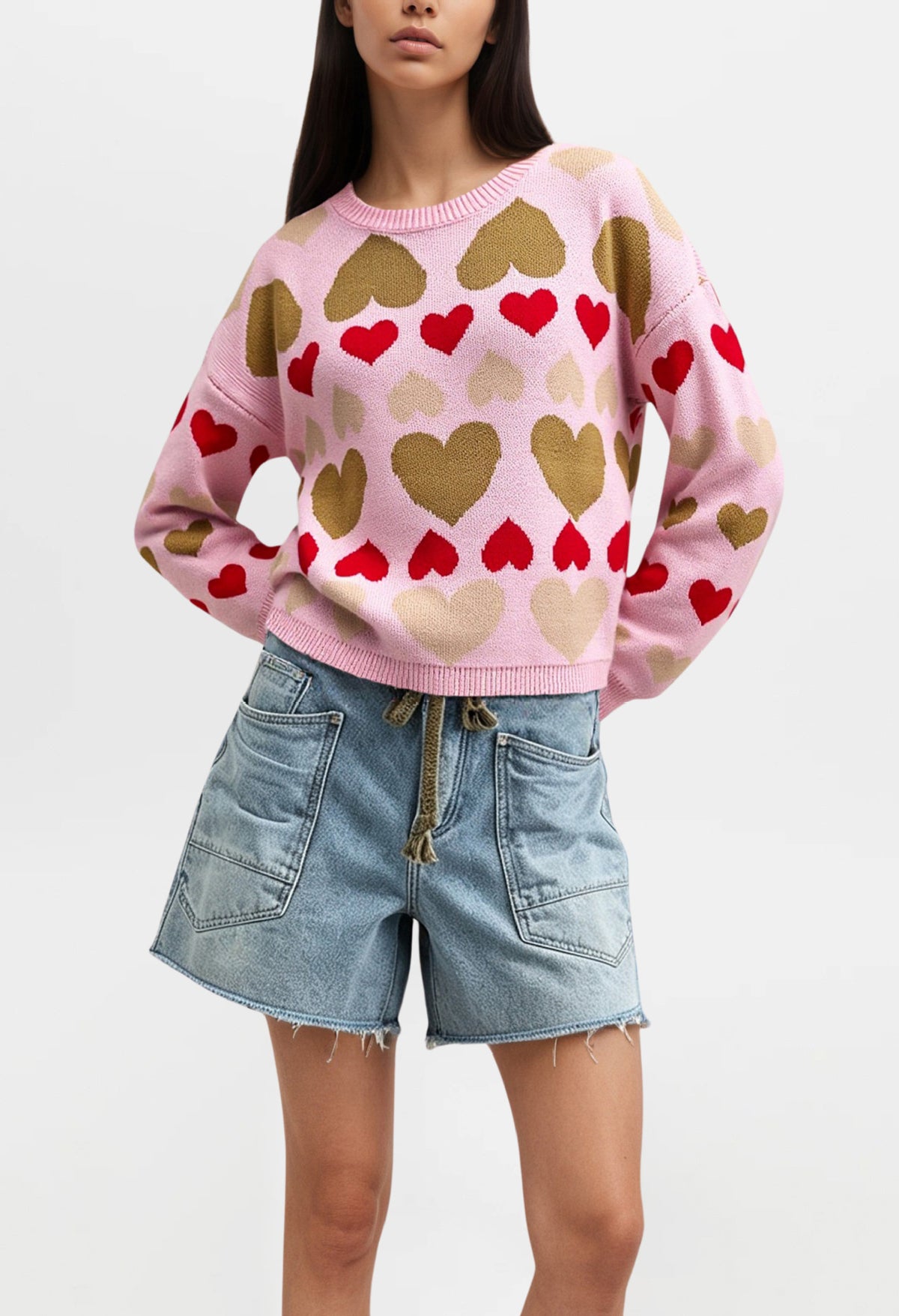 Women's Oversized Colorblock Heart Knit Sweater