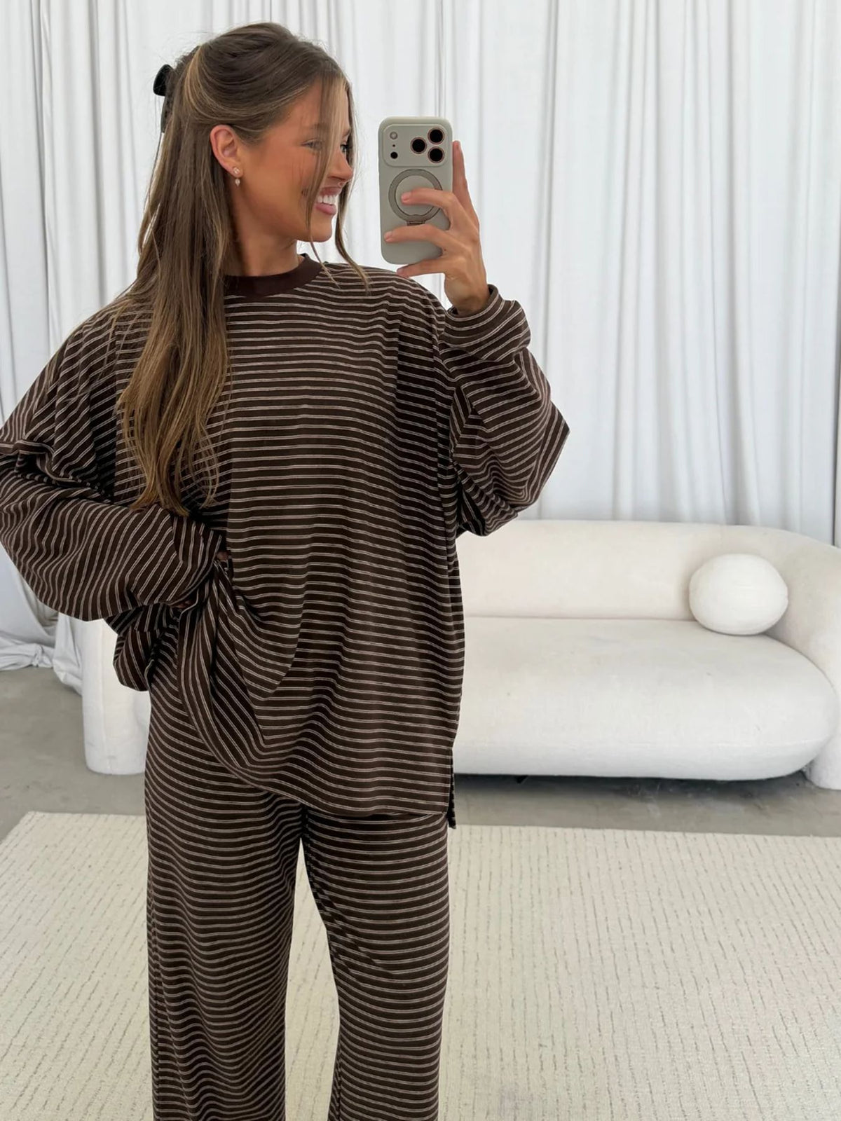 Women's Oversized Striped Knit Two Piece Lounge Set