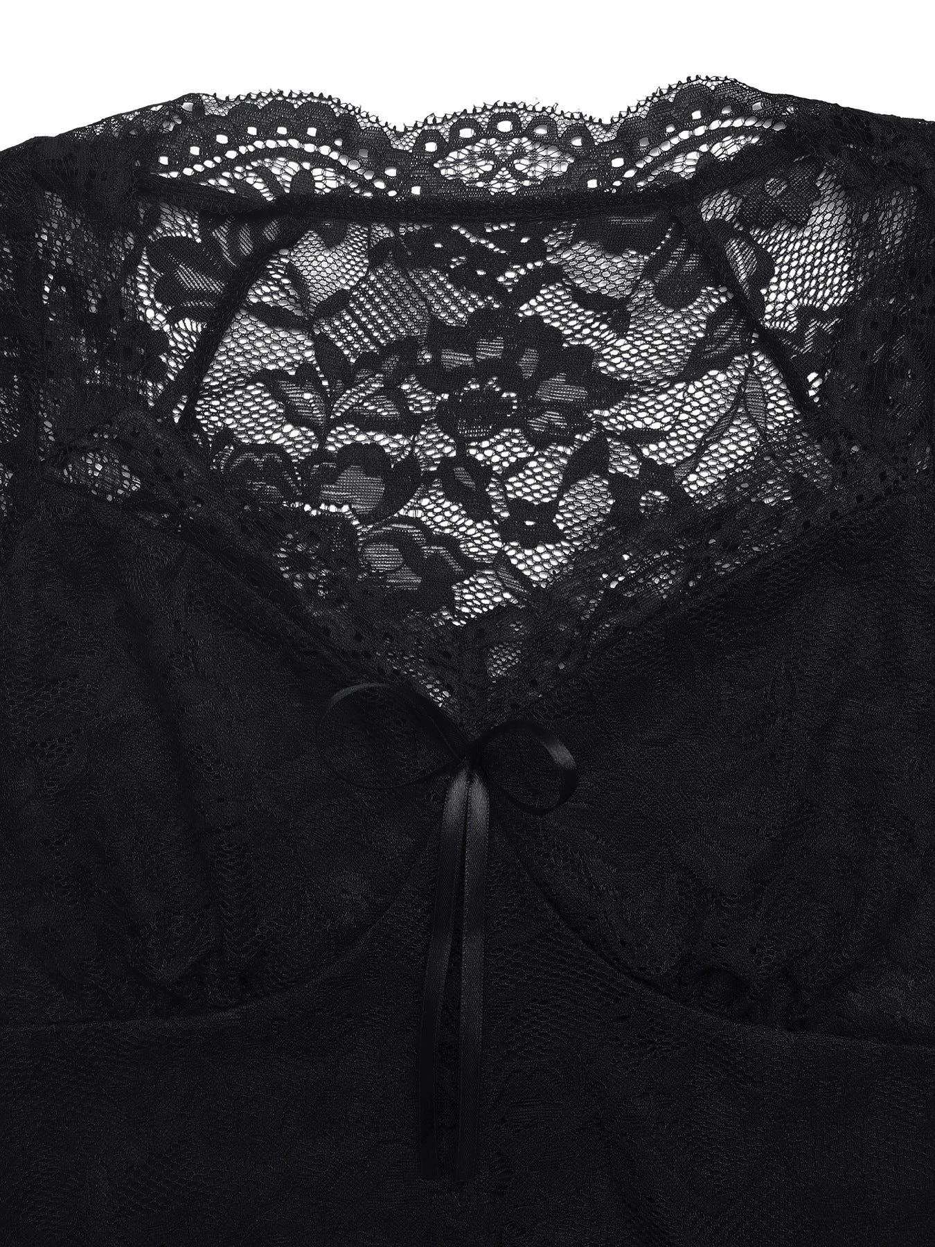 Solid Lace Top Sexy V Neck Bow