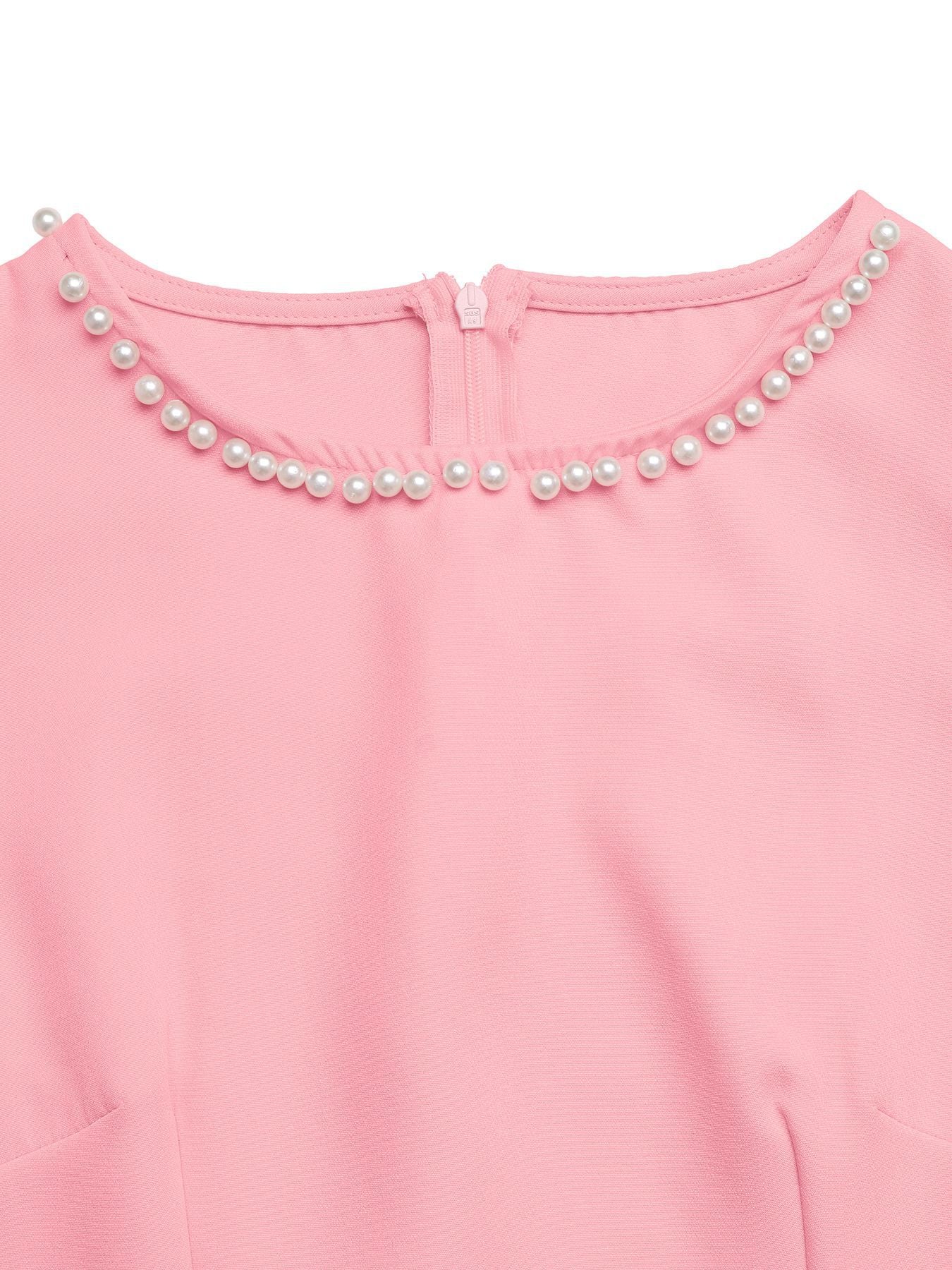 Women Pearl Trim Sleeveless Mini Dress