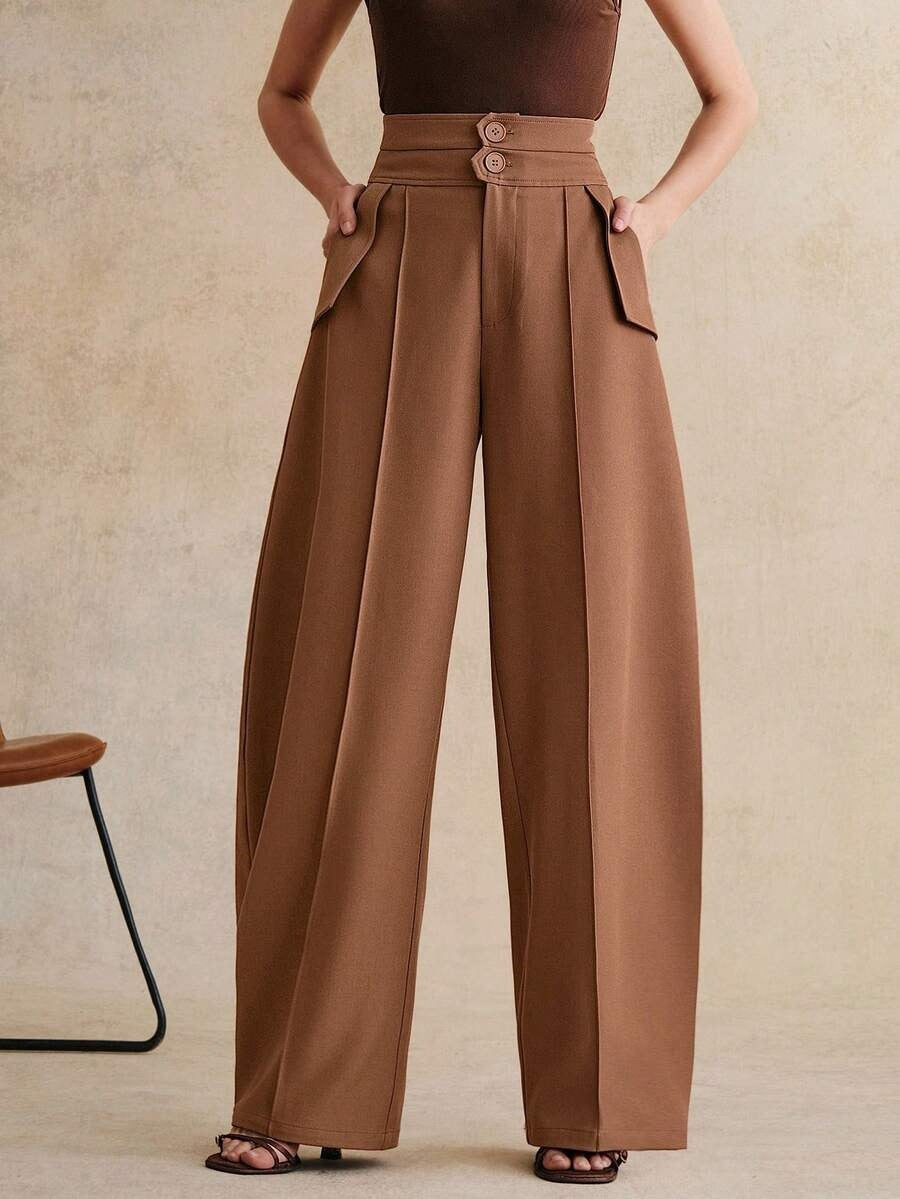Women's High Waisted Wide Leg Curved Pants Casual Trousers