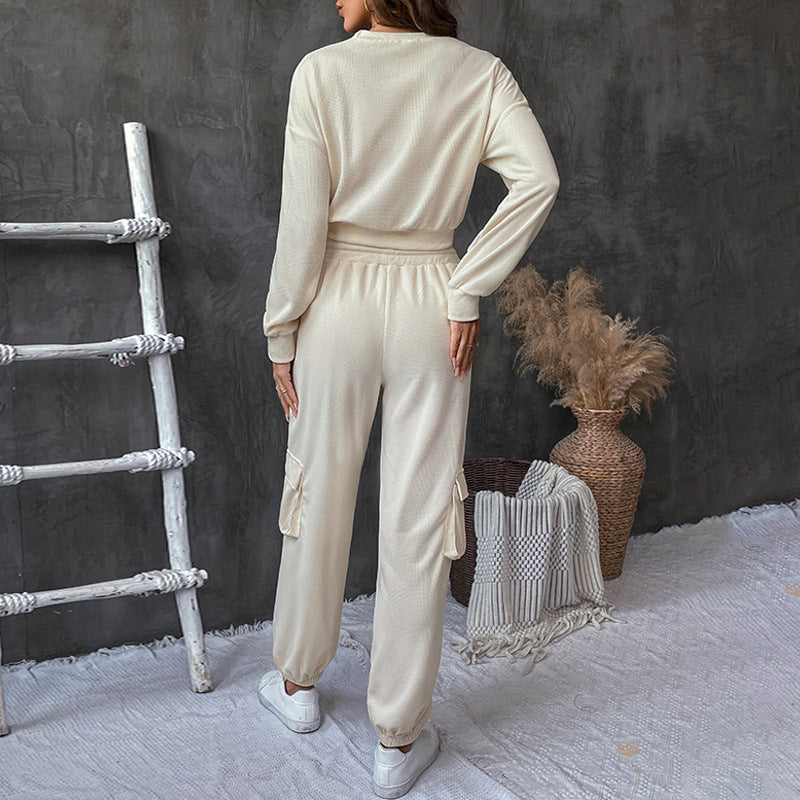 Autumn and Winter Solid Color Texture Casual Sweater Set