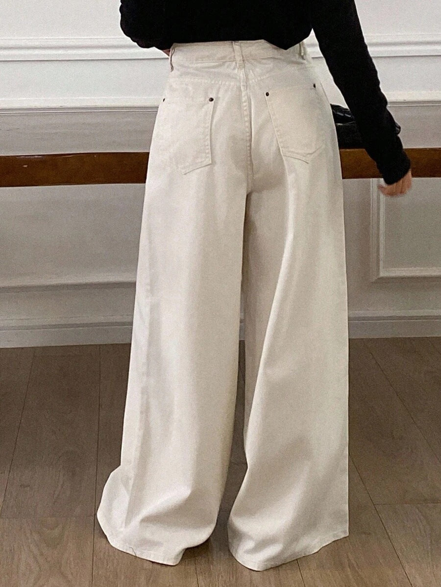 Women's High Waisted Wide Leg Baggy Jeans Casual Cotton
