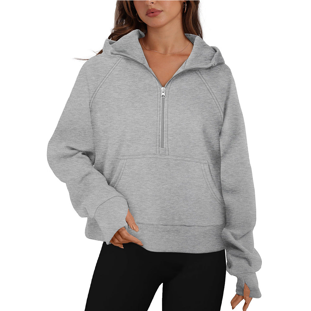 Half Zip Fleece Pullover Hoodie with Kangaroo Pocket