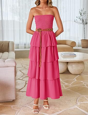 Strapless Smocked Tiered Maxi Dress for Summer Parties