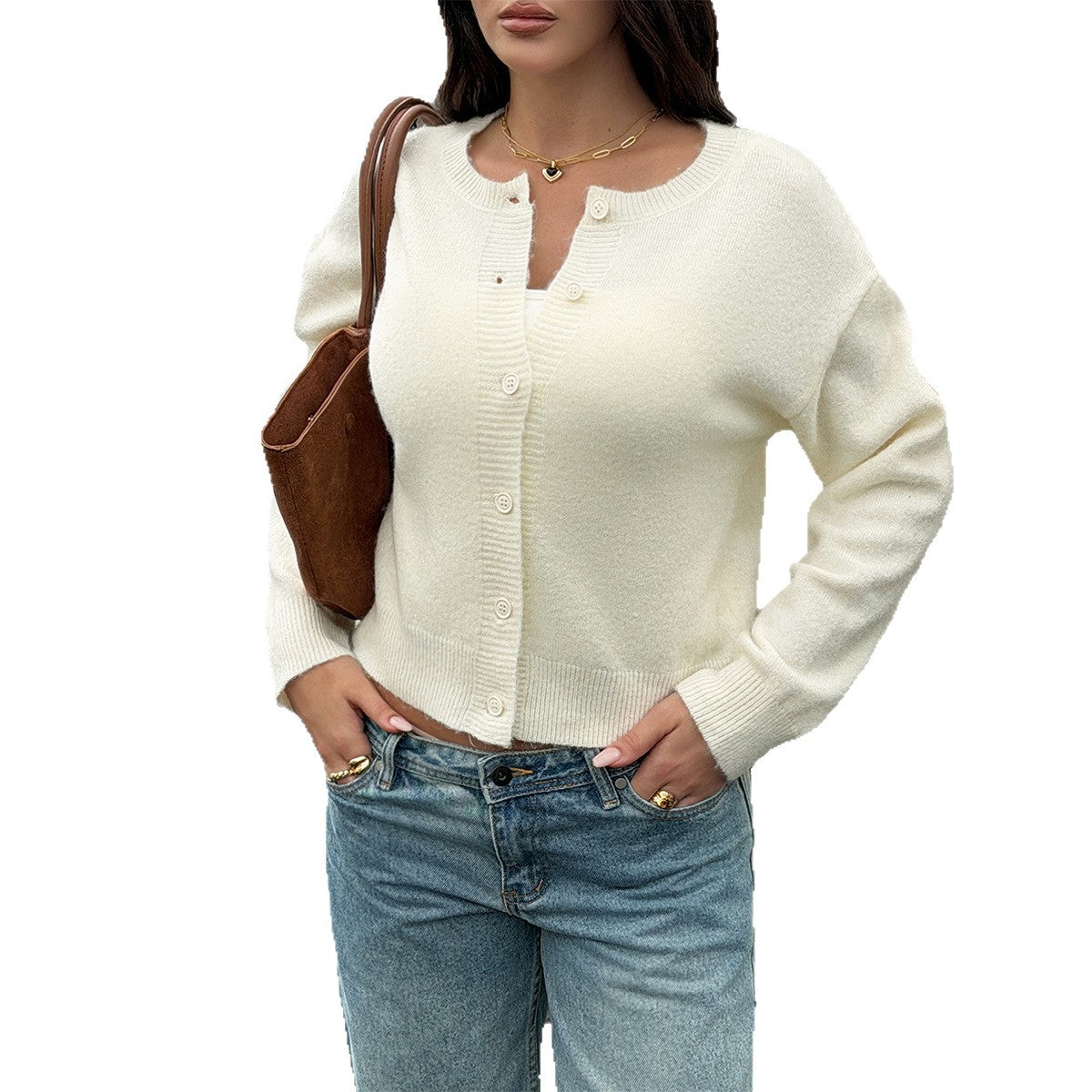 Soft Fuzzy Button Front Cropped Cardigan Sweater