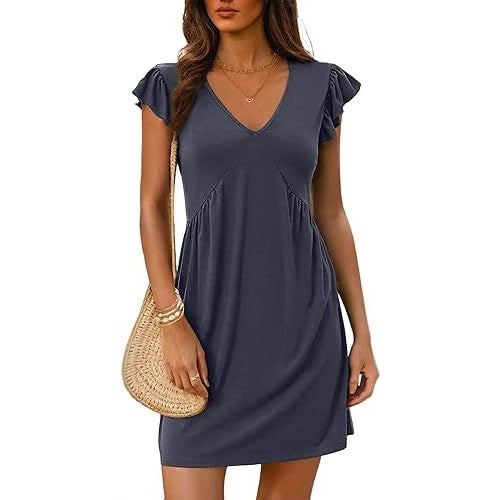 V Neck Flutter Sleeve Ruched Mini Dress for Women