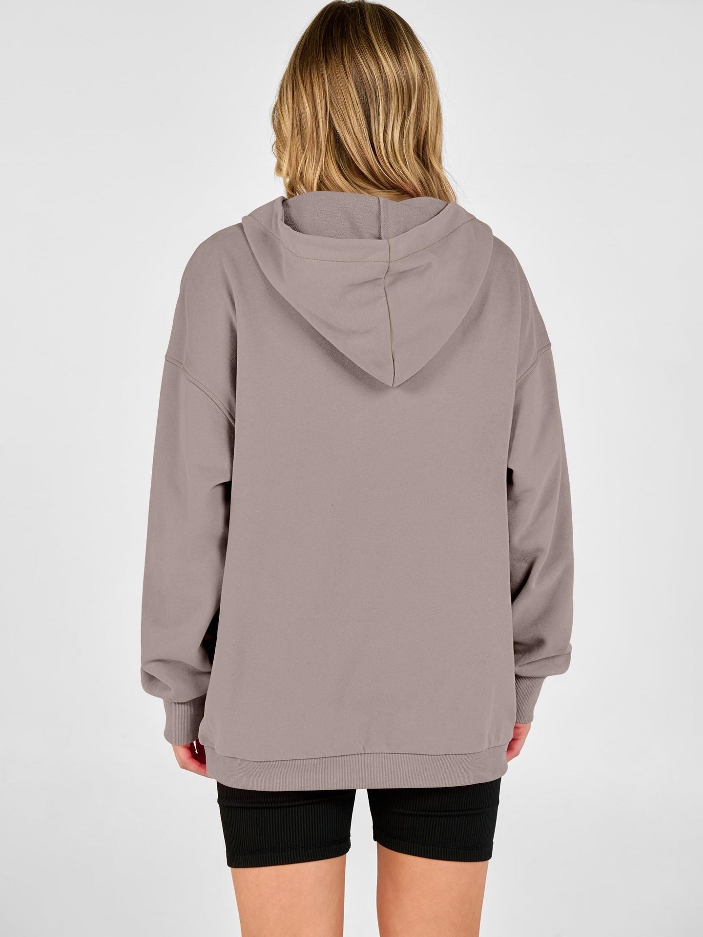 Solid Cotton Blend Hoodie Casual Oversized Snap Neck