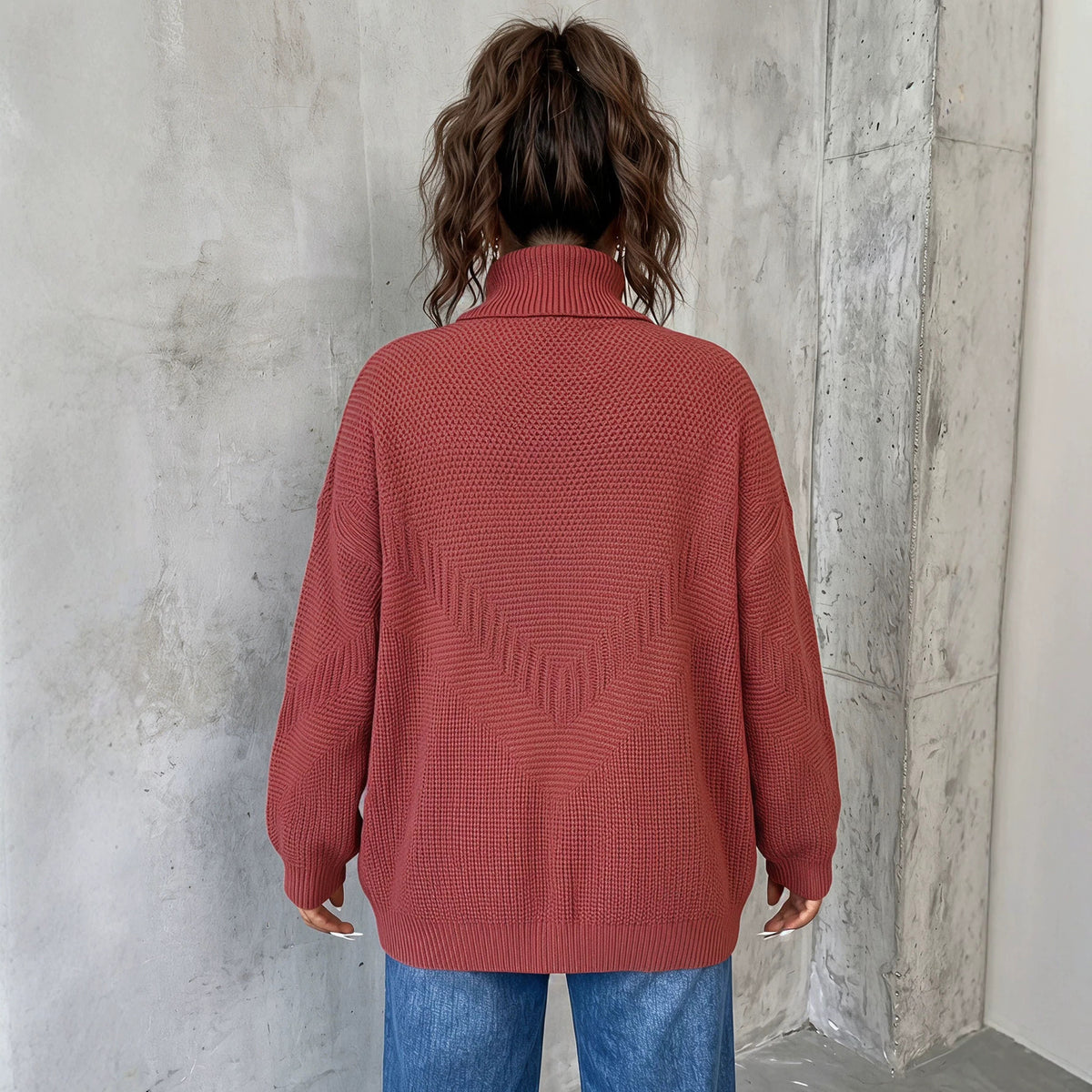 Women's Oversized Turtleneck Sweater Chunky Knit Pullover