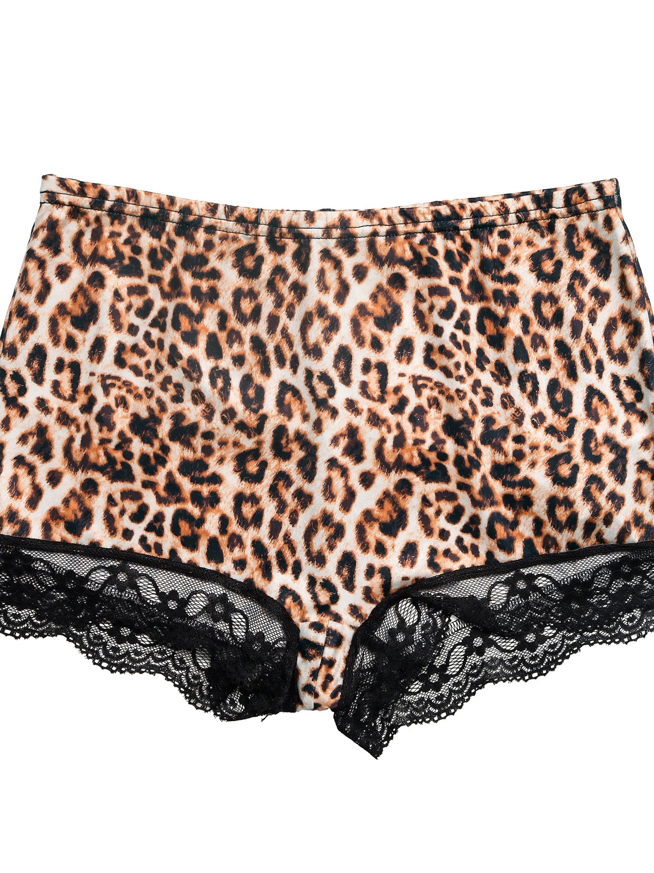 Leopard Print Shorts Lace Trim Stretch Lounge