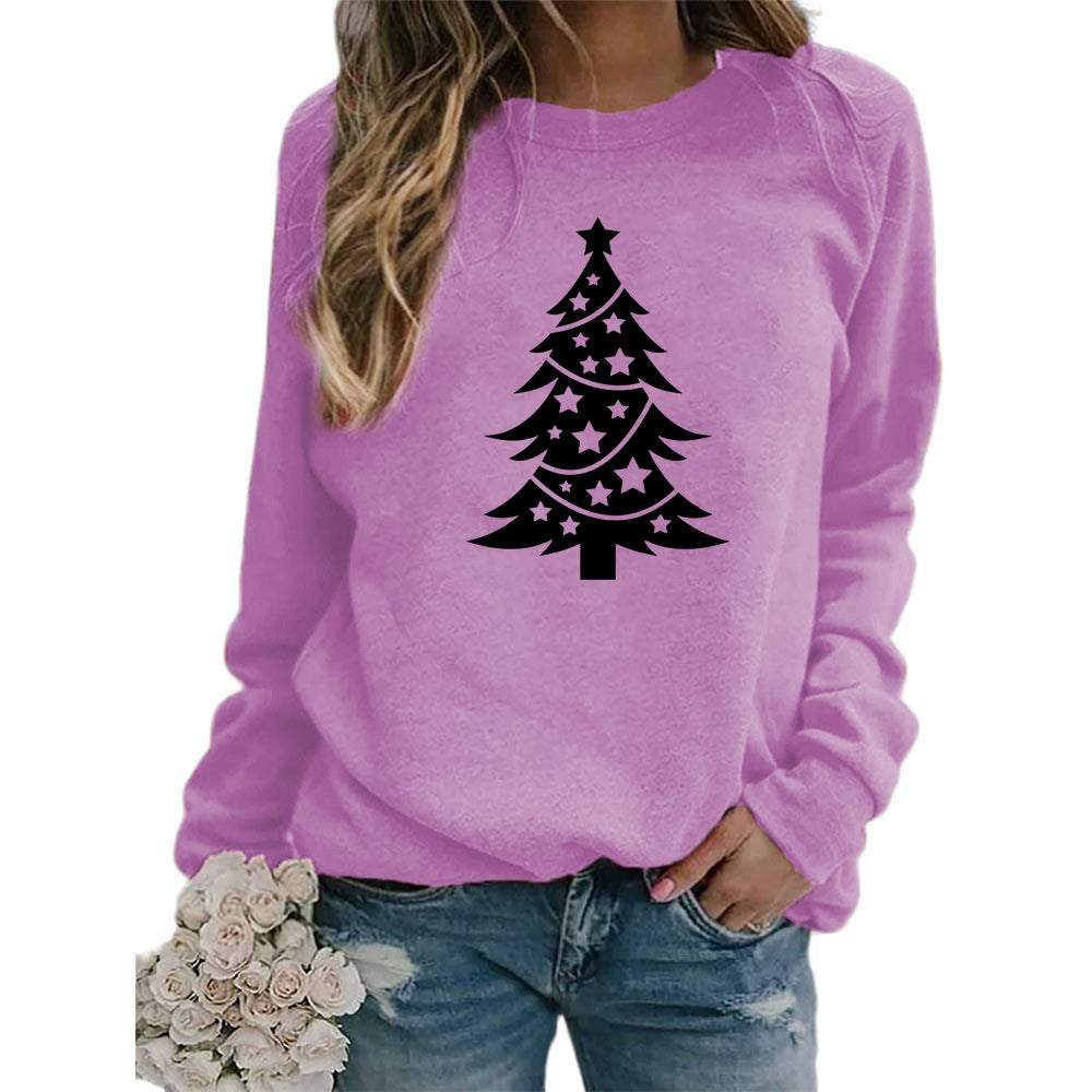 Womens Christmas Tree Graphic Sweatshirt Oversized Crewneck