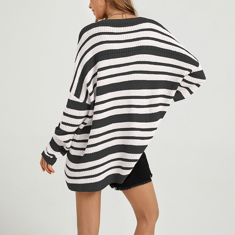 Women's Oversized Striped Colorblock Knit Sweater