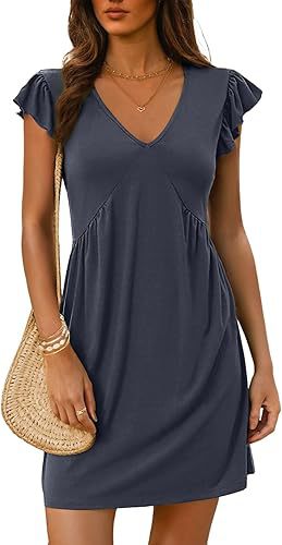 V Neck Flutter Sleeve Ruched Mini Dress for Women