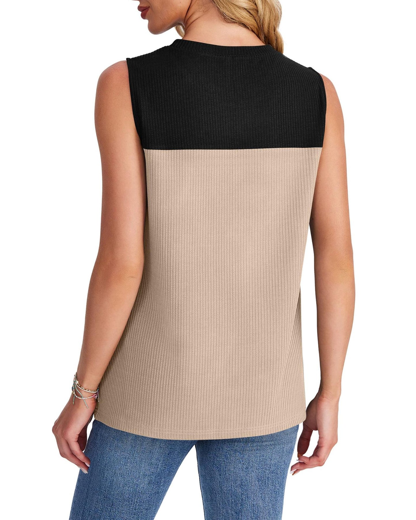 Women’s Color Block Sleeveless Knit Top Summer Casual