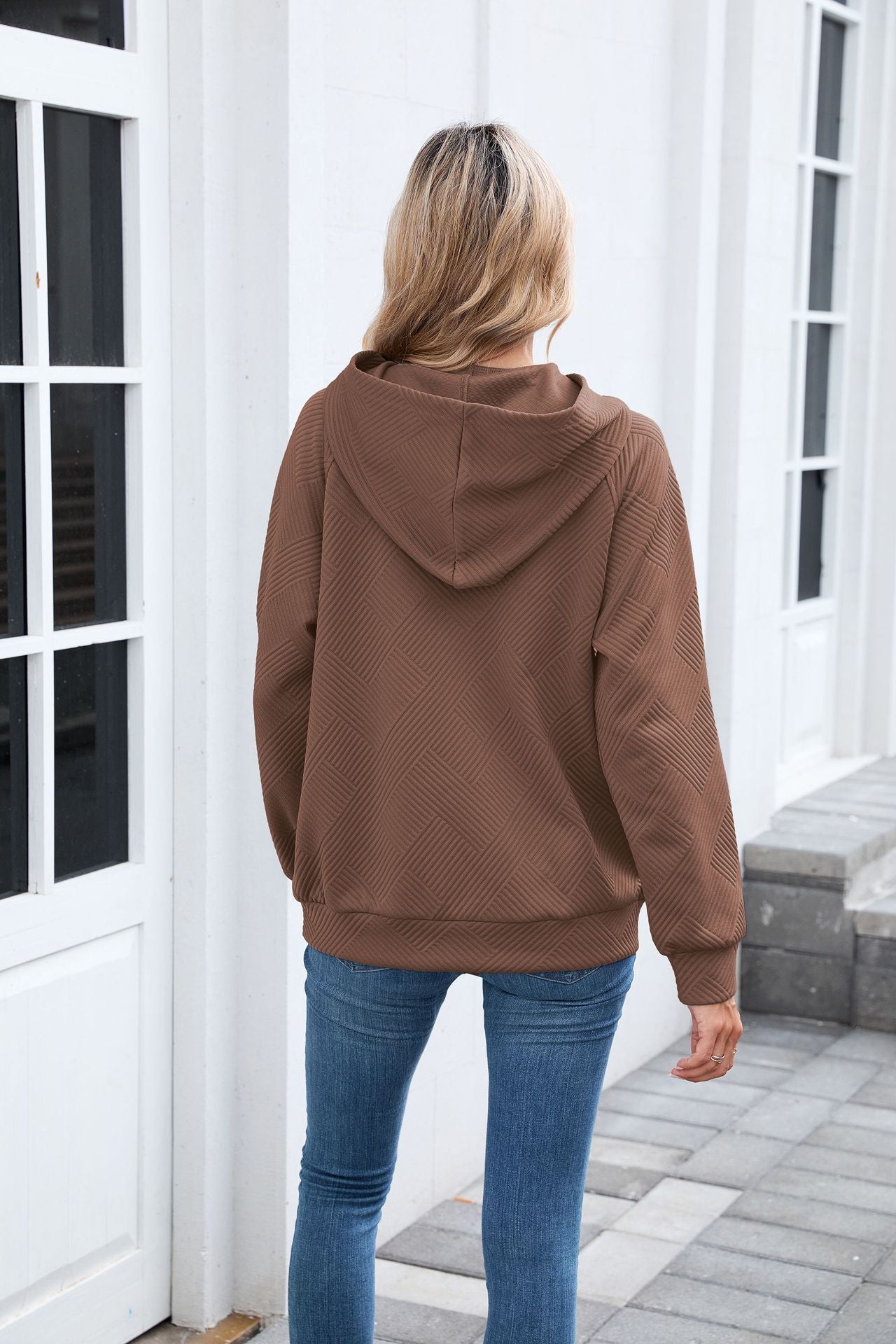 Women's Oversized Hoodie Textured Long Sleeve Pocket Top