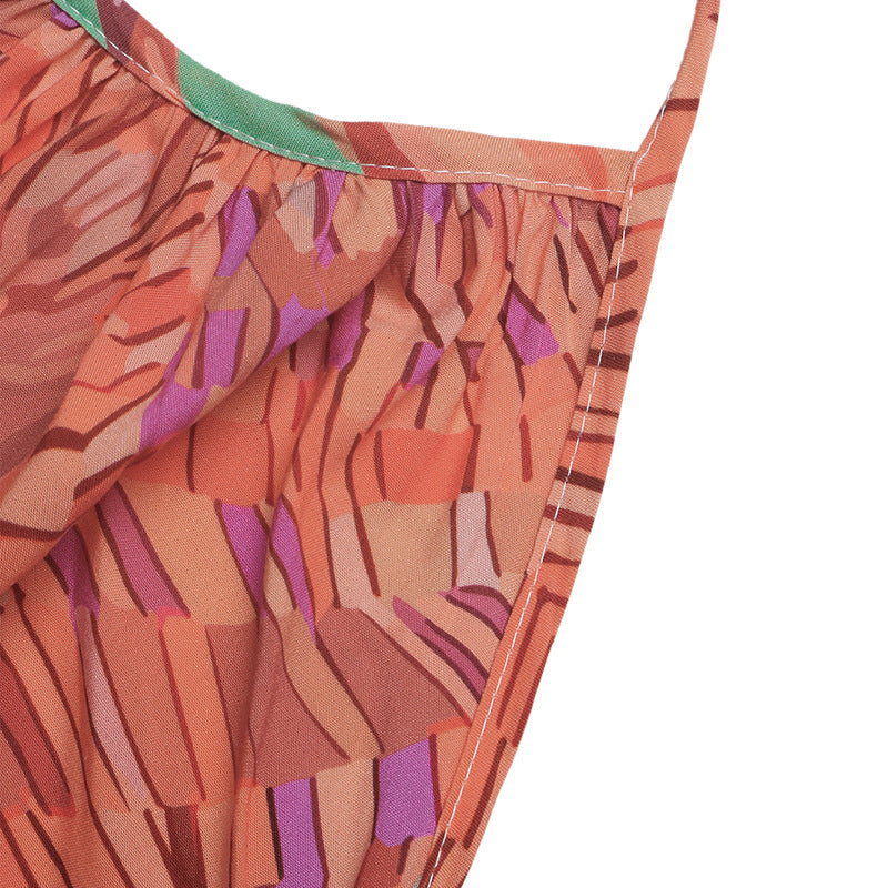 Abstract Gauze Maxi Dress Boho Halter Ruffle