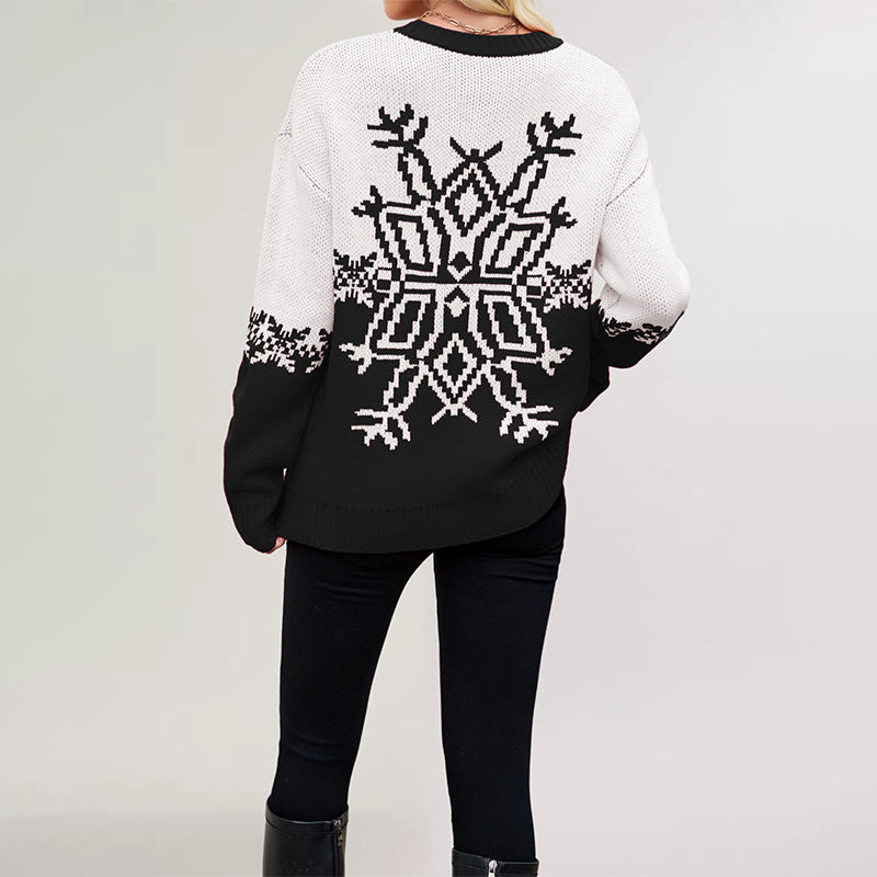 Women's Christmas Snowflake Crewneck Knit Sweater