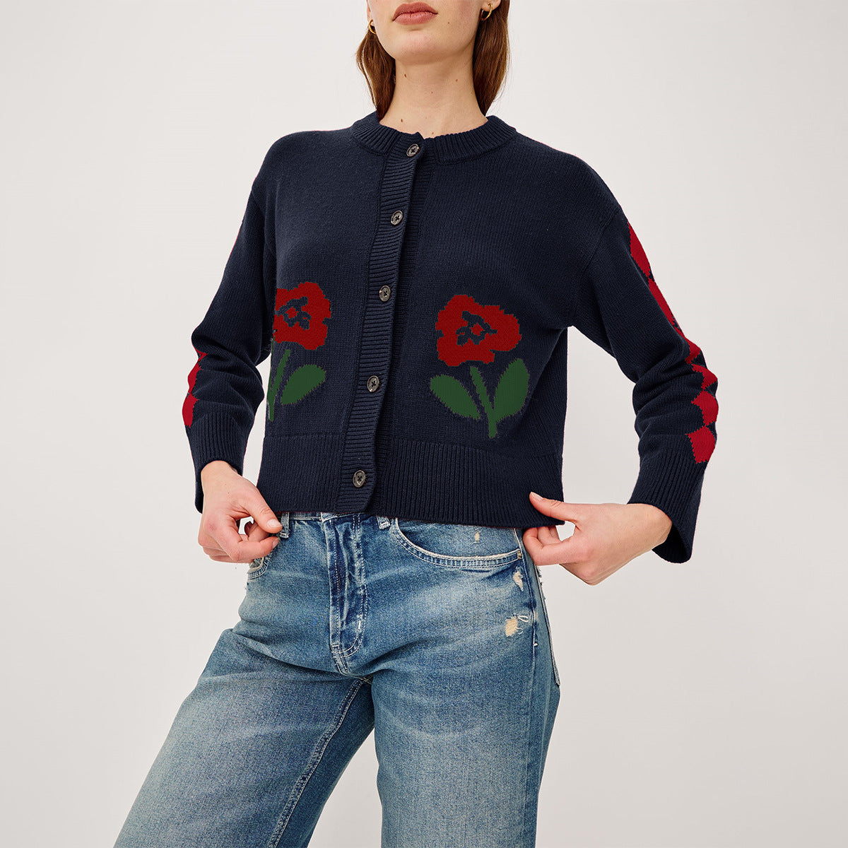 Women's Oversized Floral Button Front Cardigan Sweater