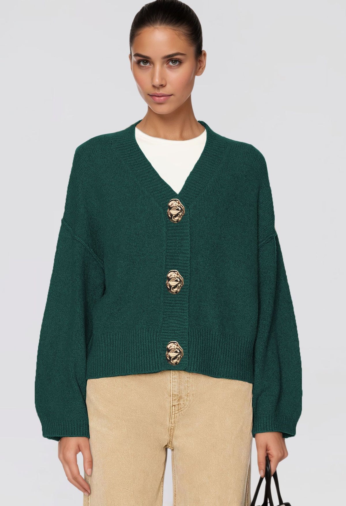 Womens Chunky V Neck Cardigan Statement Button Sweater