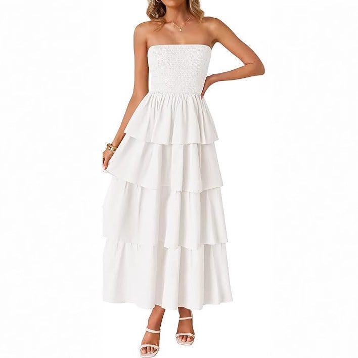 Strapless Smocked Tiered Maxi Dress for Summer Parties