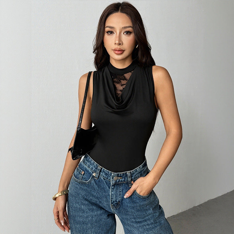 Lace Patchwork Bodysuit Sleeveless Slim Chic Clubwear