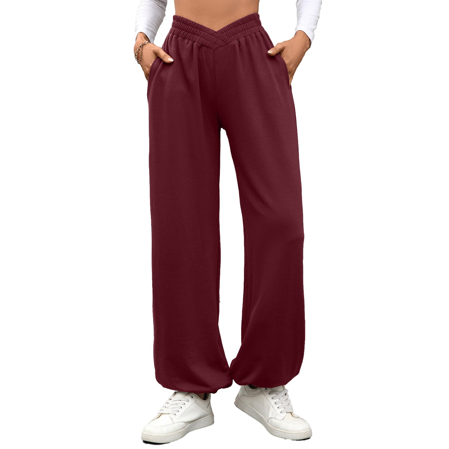 Women's Crossover Waist Joggers with Pockets Loose Fit