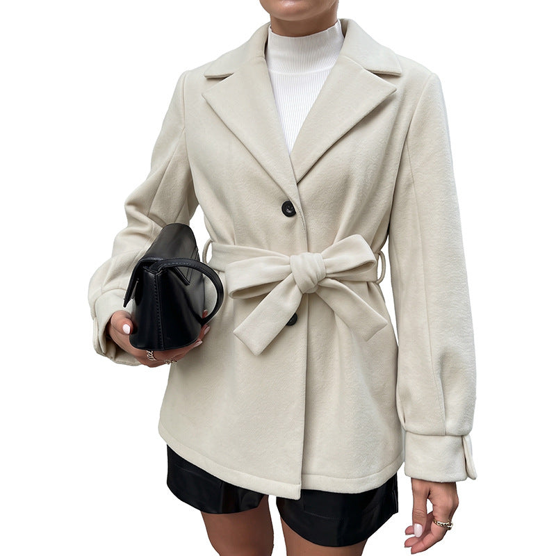 Women's Belted Lapel Mid-Length Winter Coat