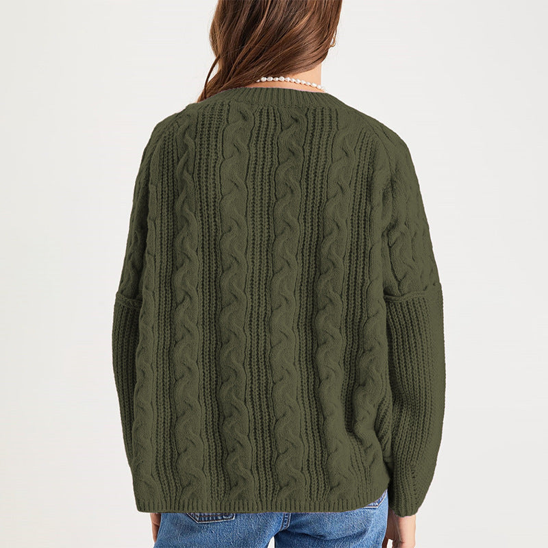 Women's Oversized Cable Knit V Neck Pullover Sweater