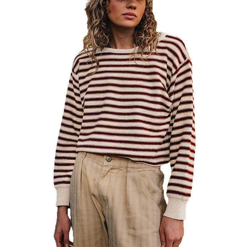 Women's Striped Crewneck Oversized Knit Sweater