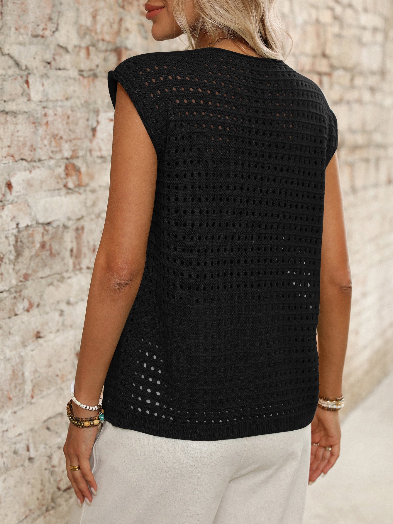 Women's Open Front Hollow Knit Cover Up Summer Top