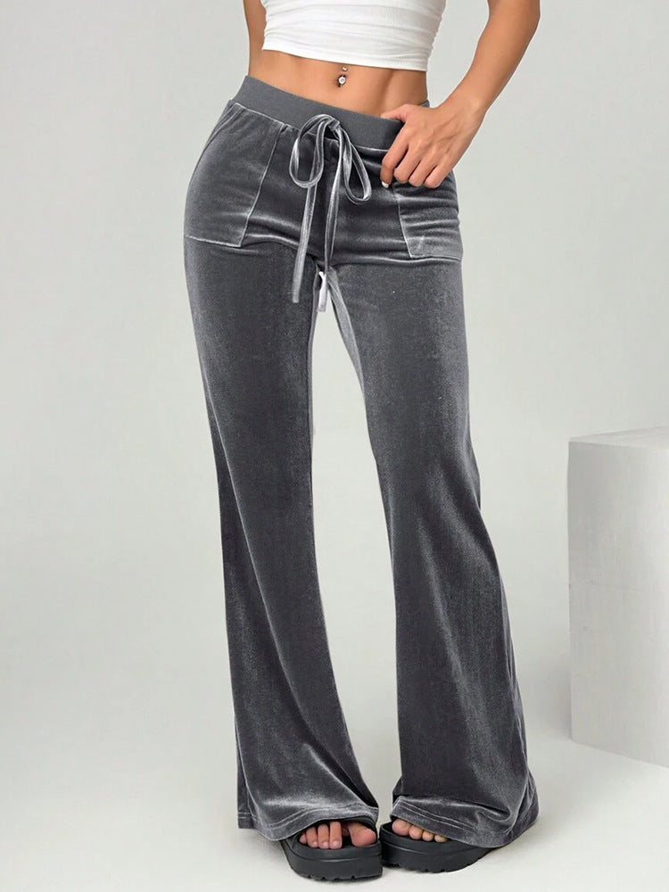 Velvet Flare Pants High Waist Wide Leg Casual Trousers