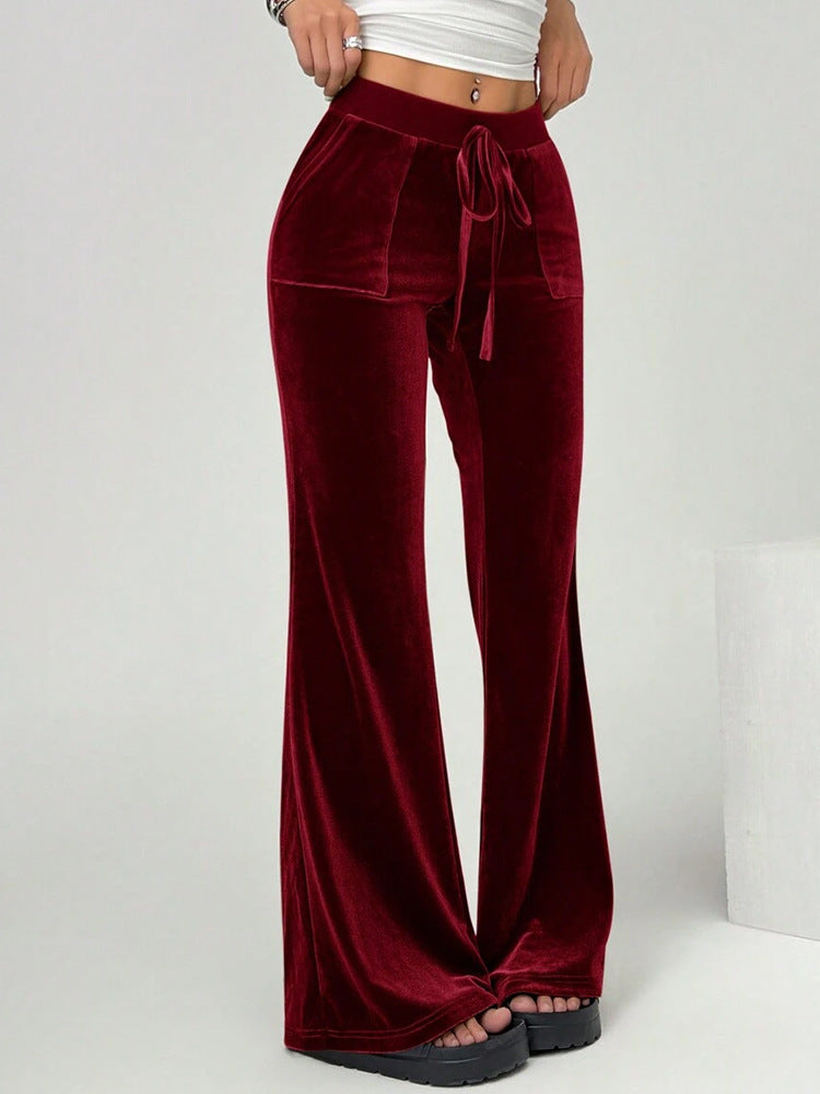 Velvet Flare Pants High Waist Wide Leg Casual Trousers