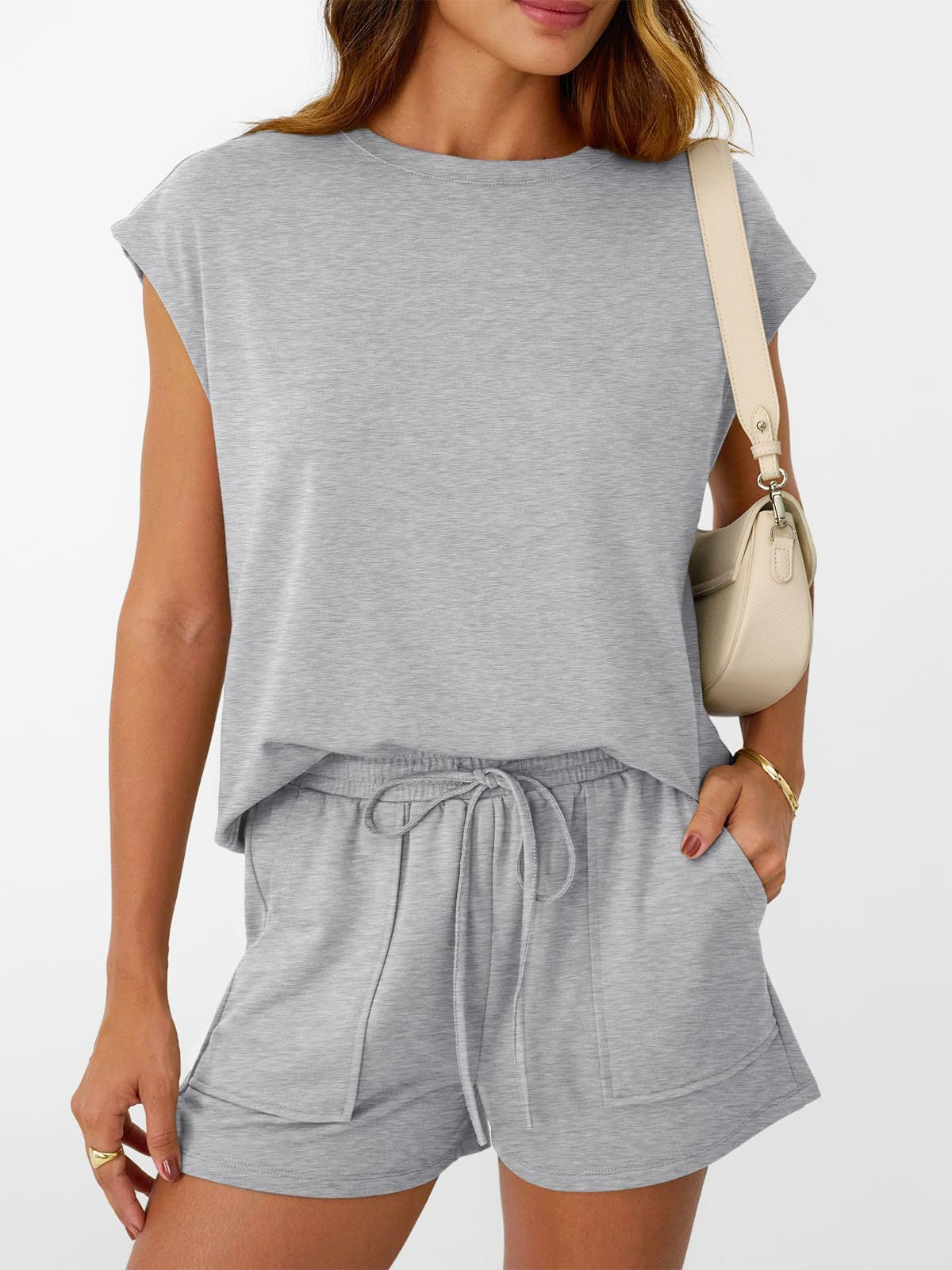 Solid Knit Lounge Set Casual Drawstring Pocket
