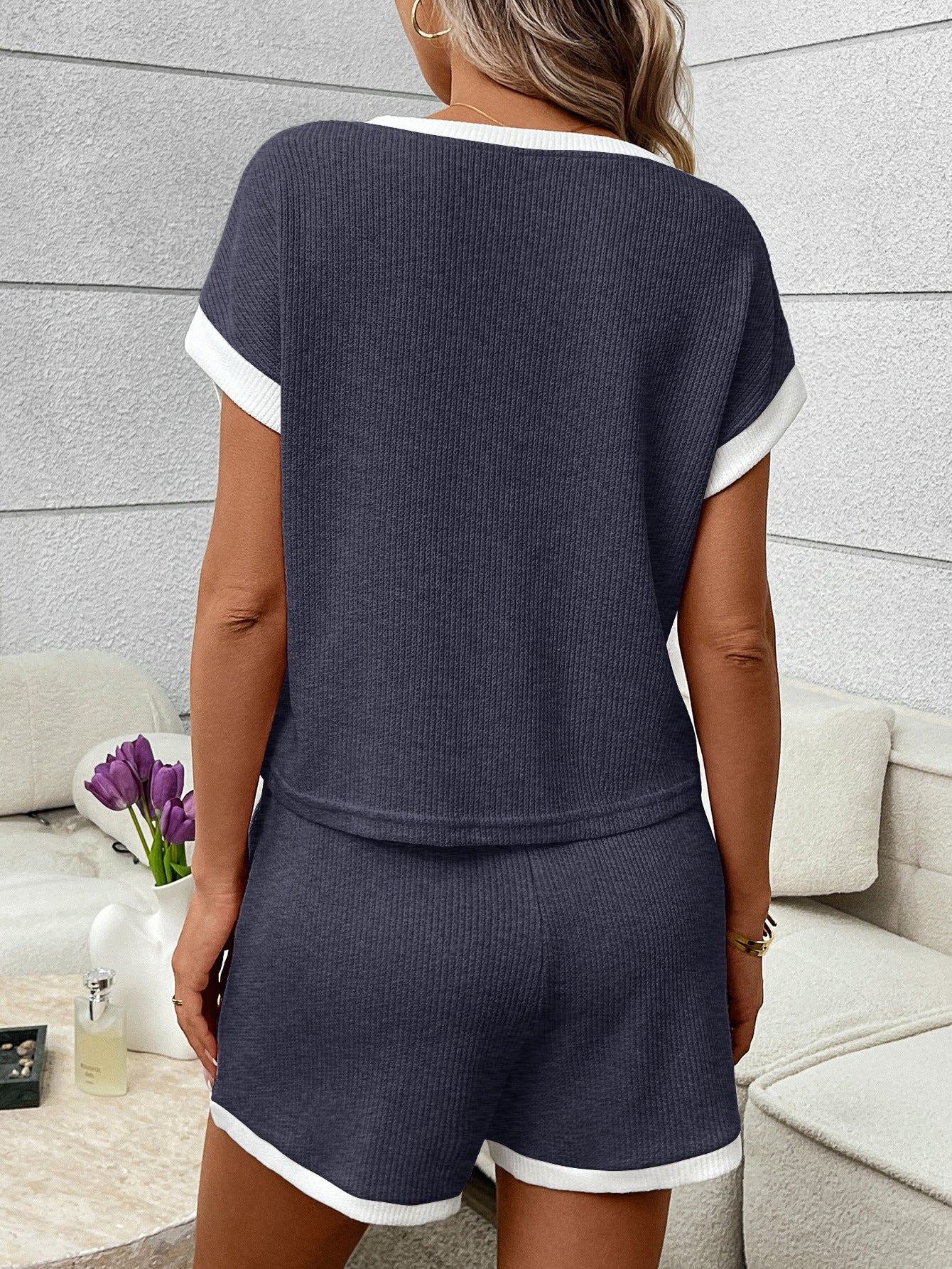 Womens Lounge Set Short Sleeve Top and Shorts Casual Set
