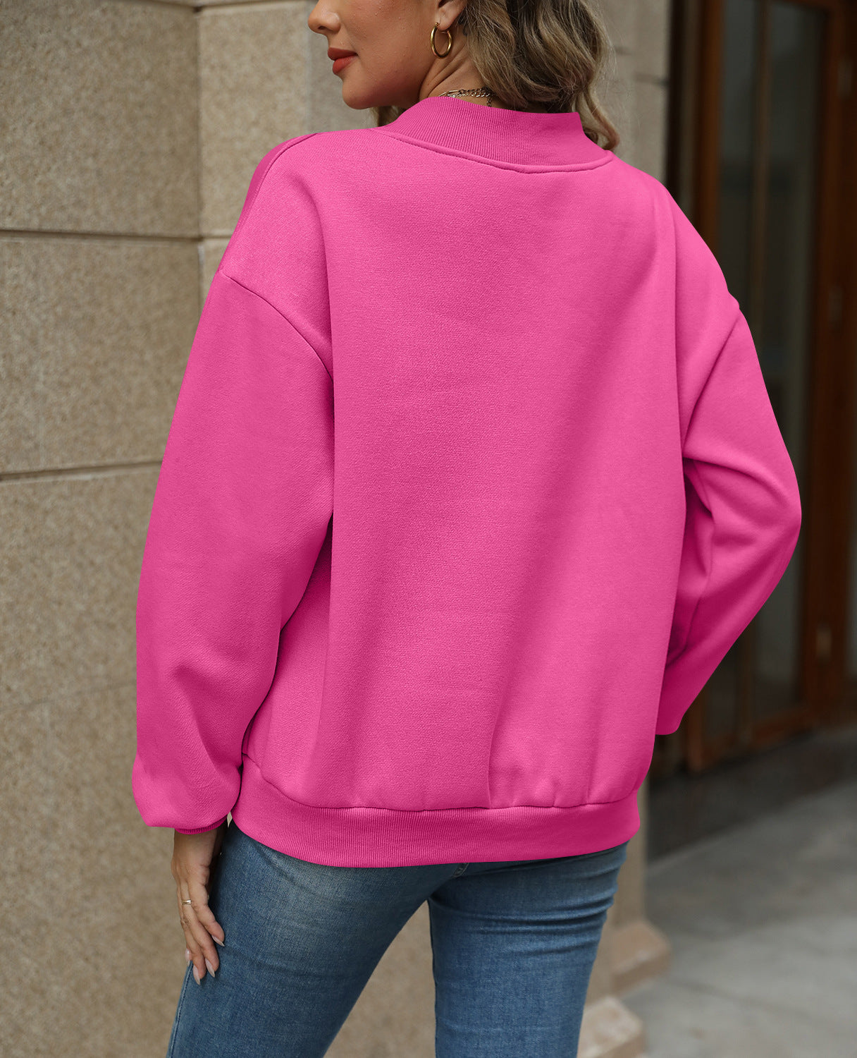 Solid Sweatshirt Casual Oversized V-Neck Pullover