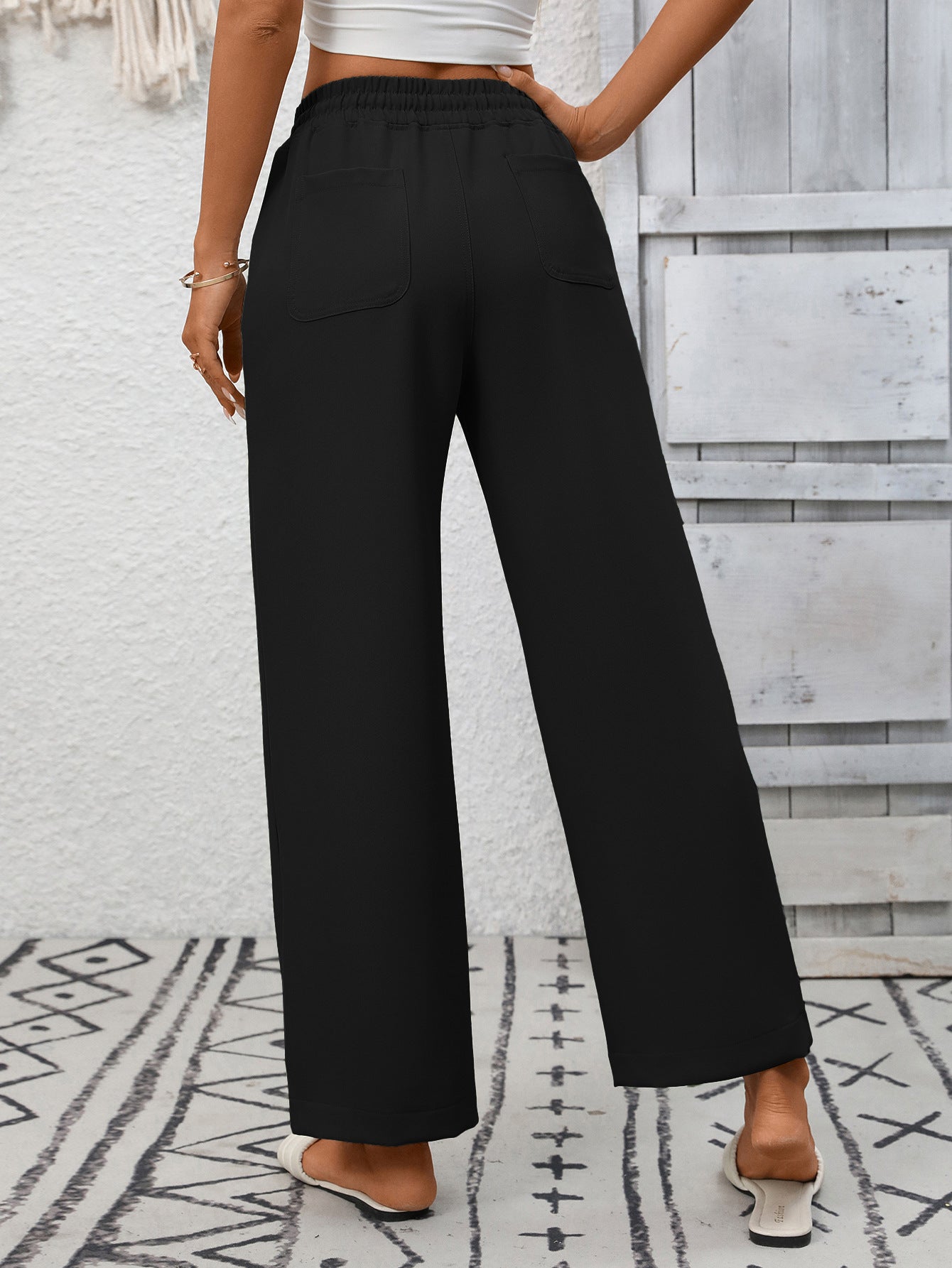Wide Leg Drawstring Pants with Pockets High Waist Casual