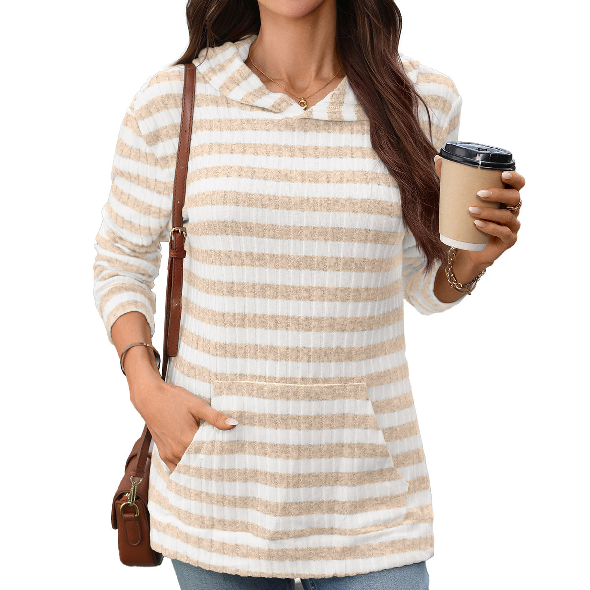 Women's Oversized Striped Hoodie Long Sleeve Pocket Tunic