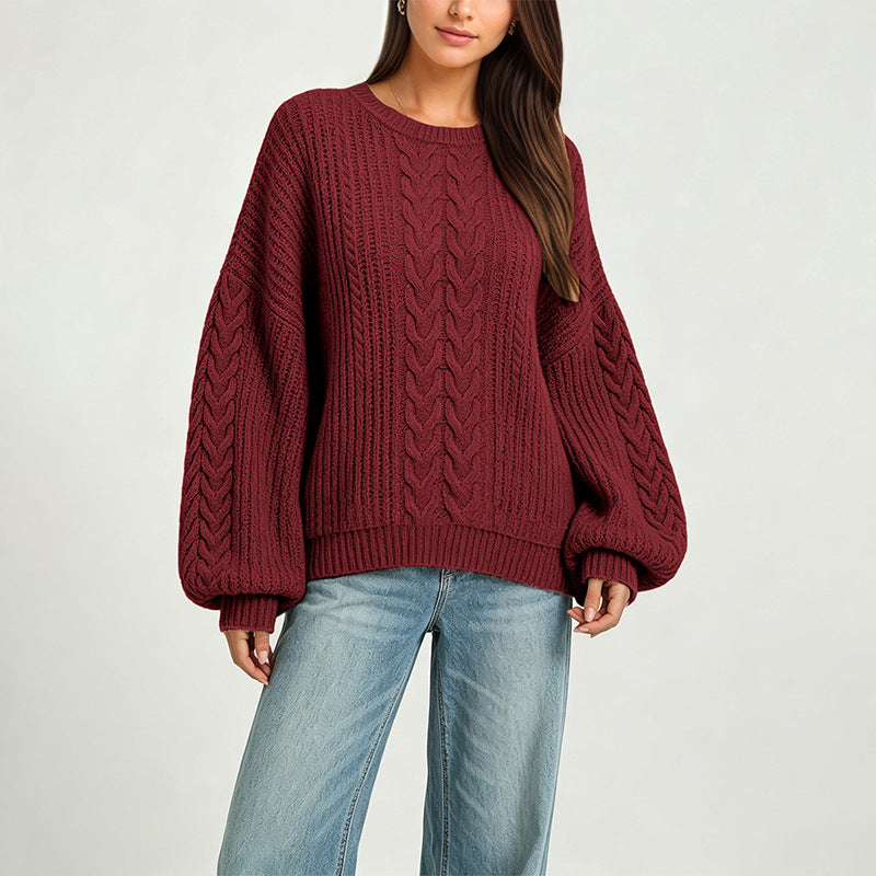 Women's Oversized Chunky Cable Knit Crew Neck Sweater