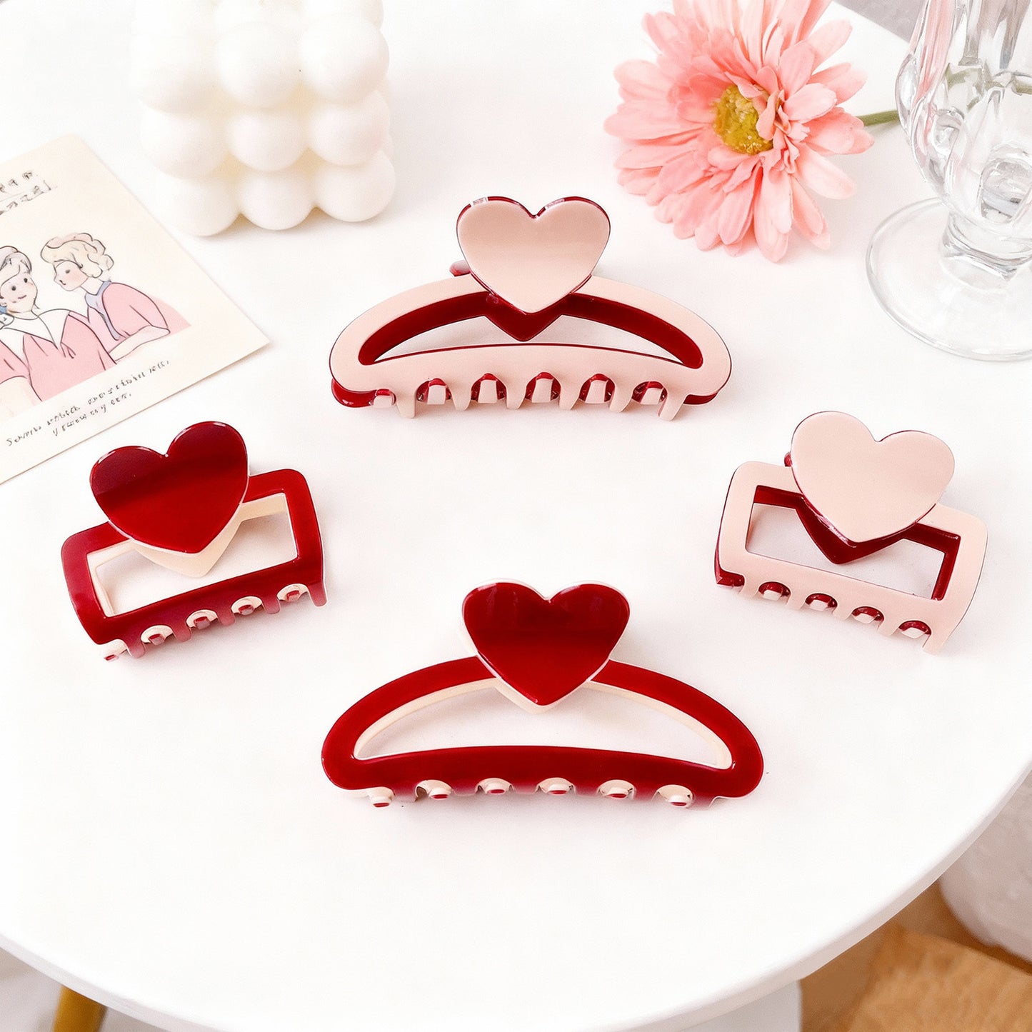 Valentine Heart Colorblock Hair Claw Clip for Women